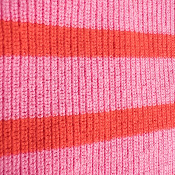 LOFT Stripe Textured Split Neck Sweater Womens Medium Pink Burst Cotton Preppy - Picture 13 of 16